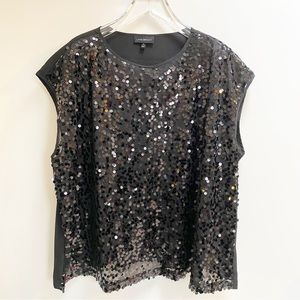 Lane Bryant Black Sequined Sleeveless Top Blouse Party Date Night Concert Fun 24
